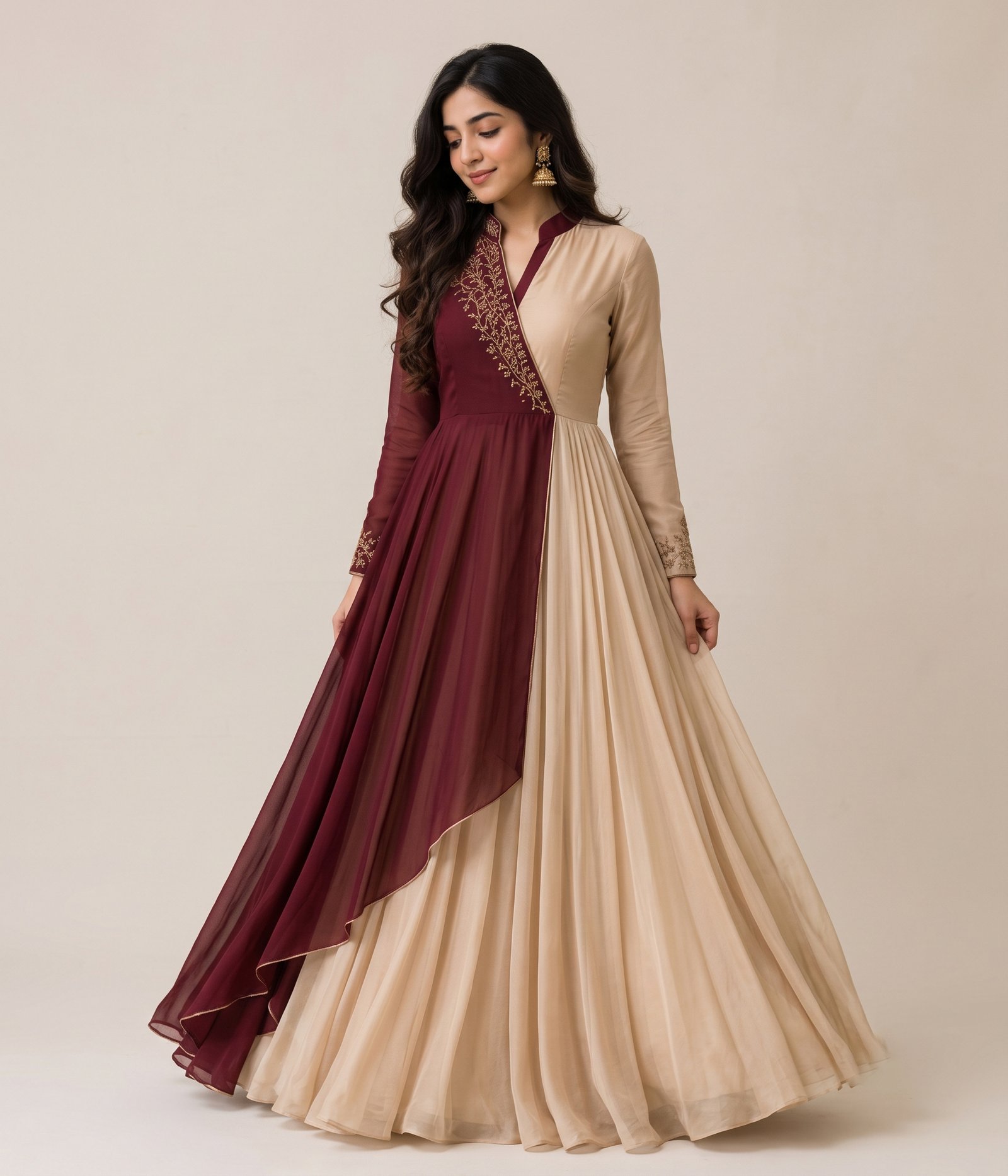 Creamy White & Maroon Anarkali