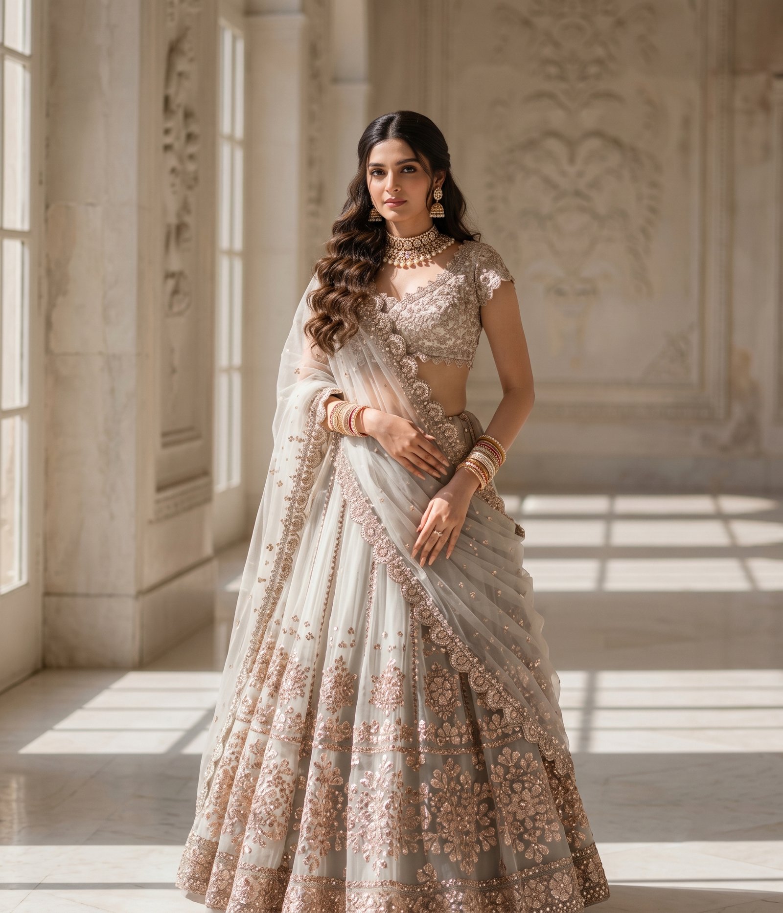 Cream White Half Saree