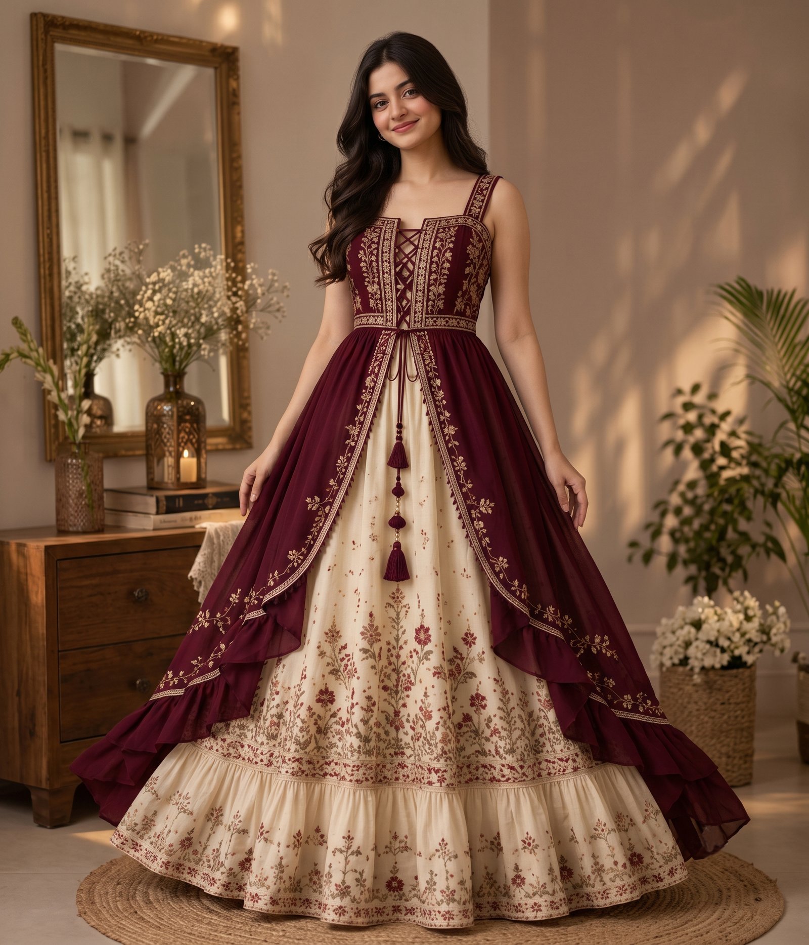 Creamy White & Maroon Gown