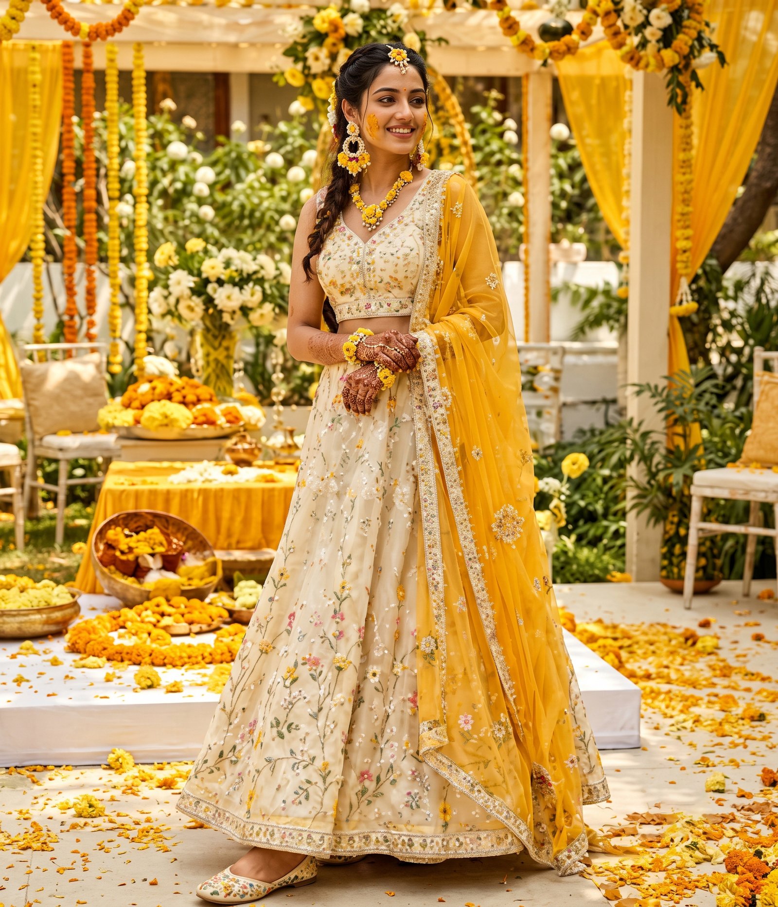 Yellow & White Lehenga
