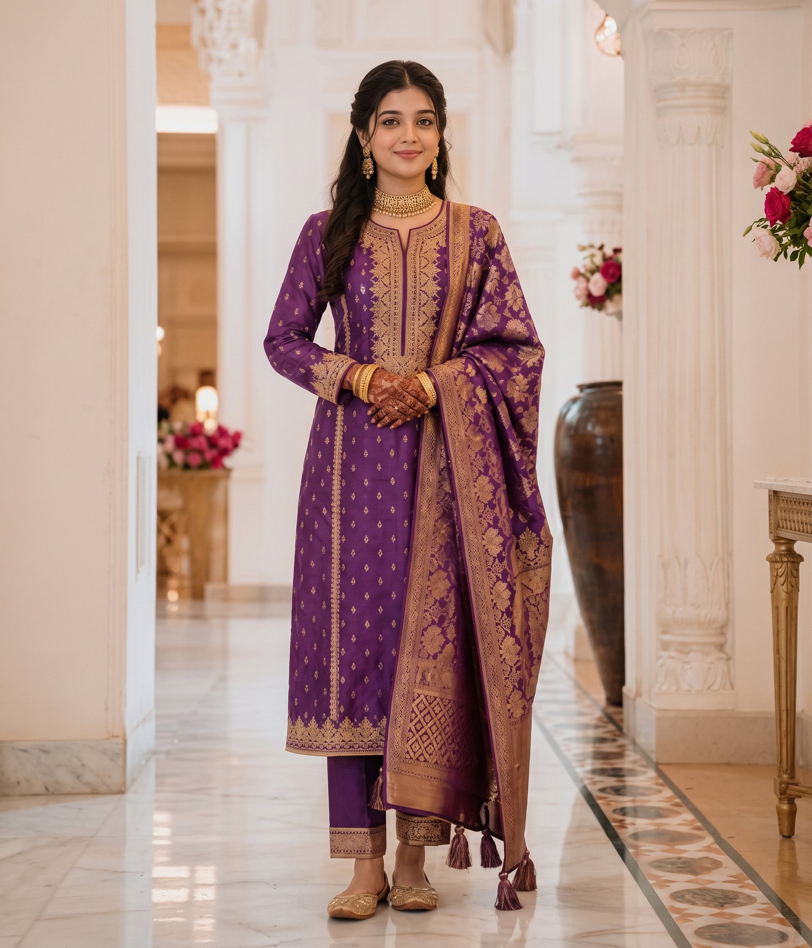 Violet Kurta With Gold Design