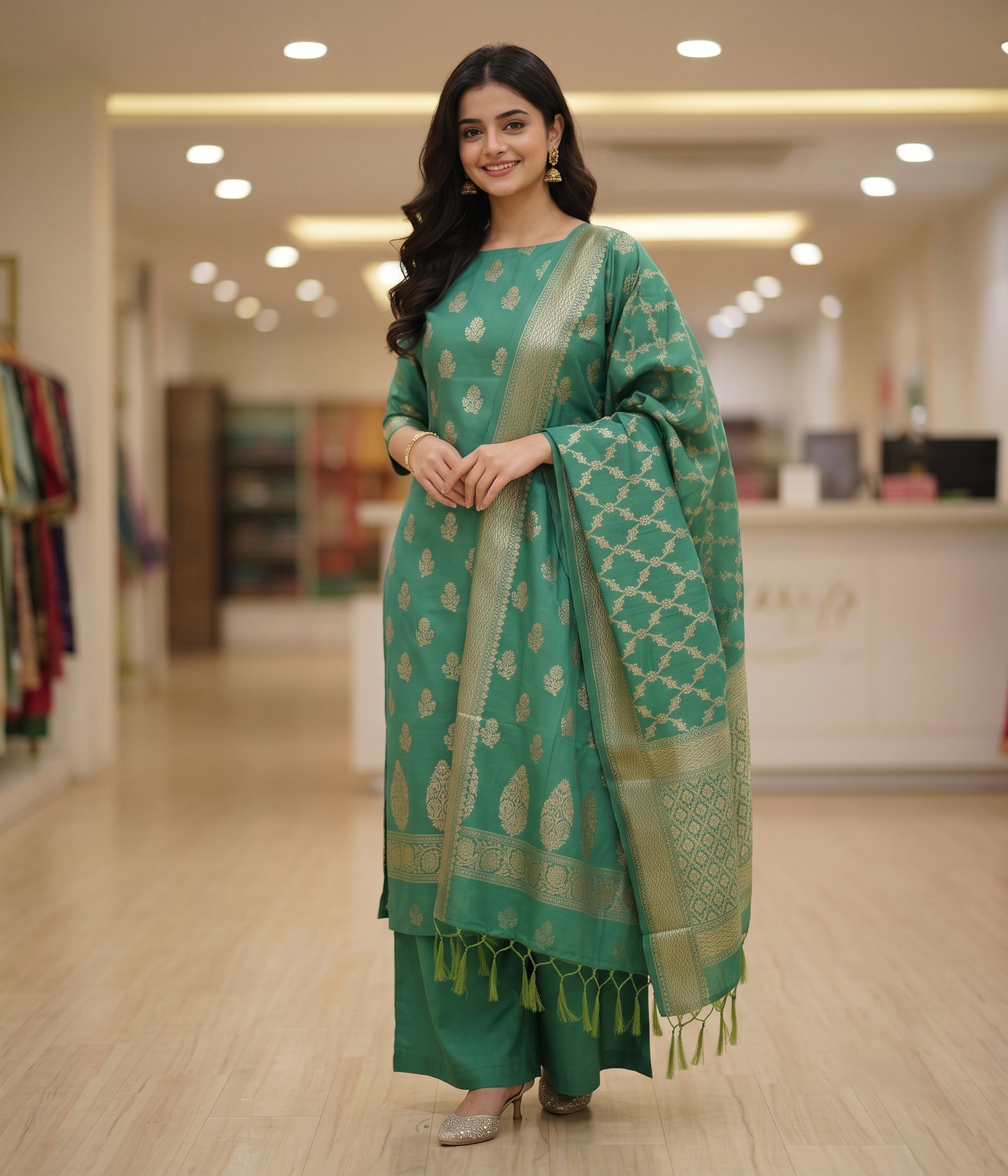 Light Green Kurta With Gold Design