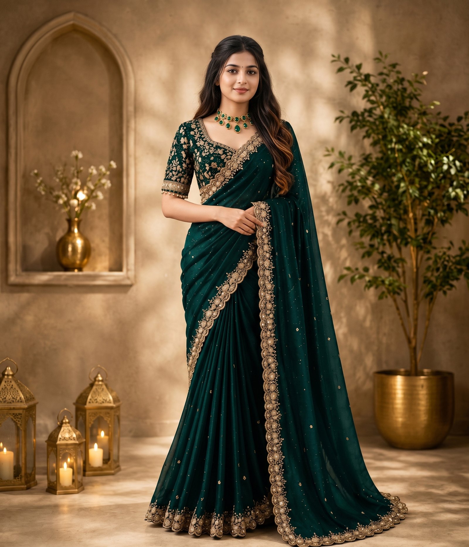 Dark Green Saree