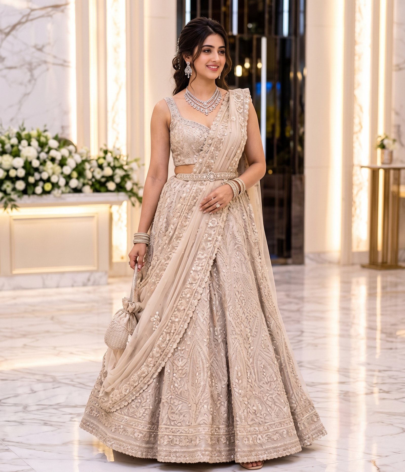 Cream White Half Saree