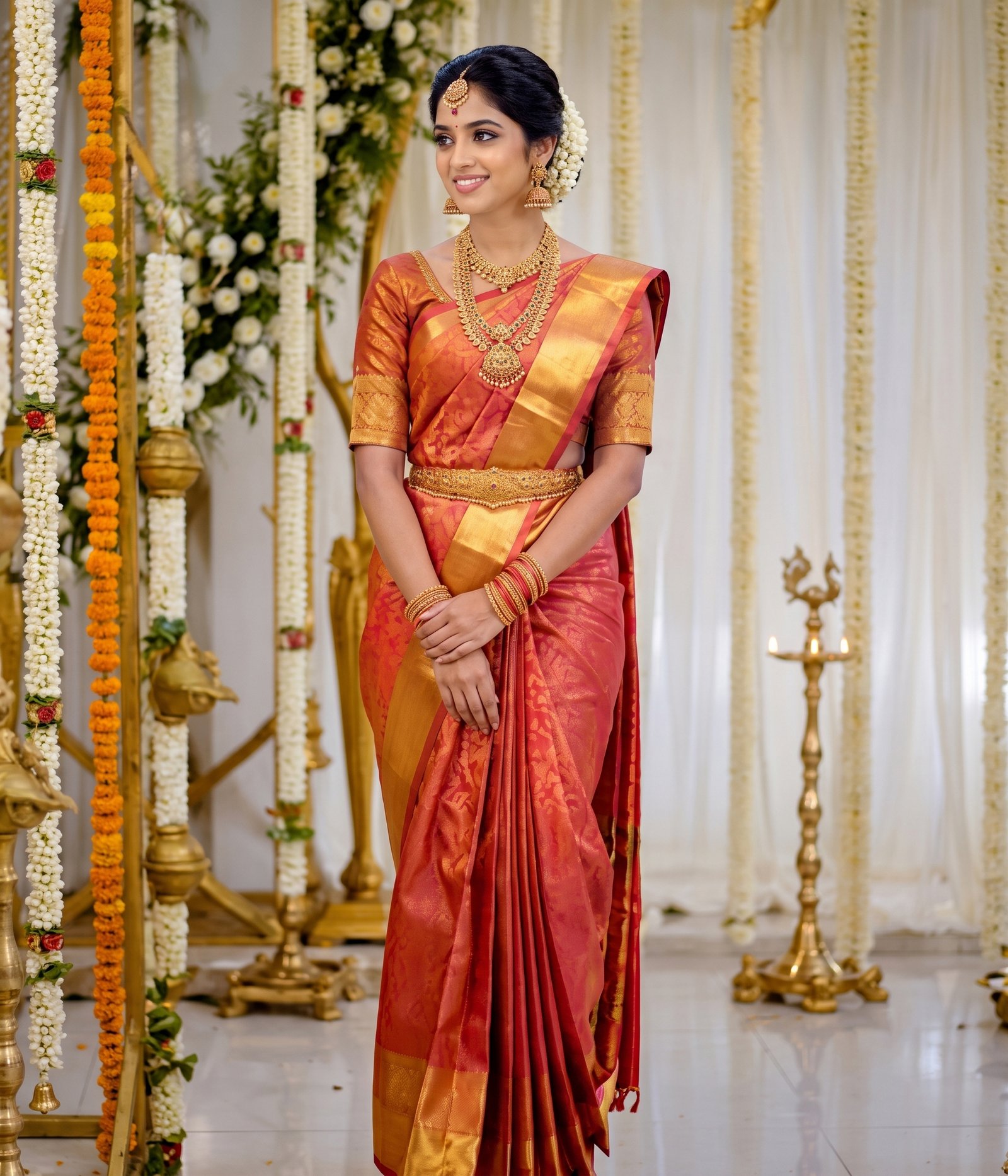 Red Saree with Golden Border